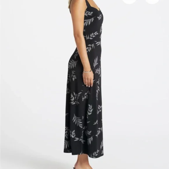 41 Hawthorn Black and Gray Leaf Print Maxi Dress - Picture 3 of 5
